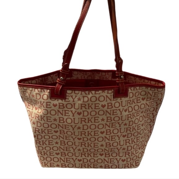 Dooney & Bourke red canvas with leather trim tote bag. EUC - Picture 1 of 16